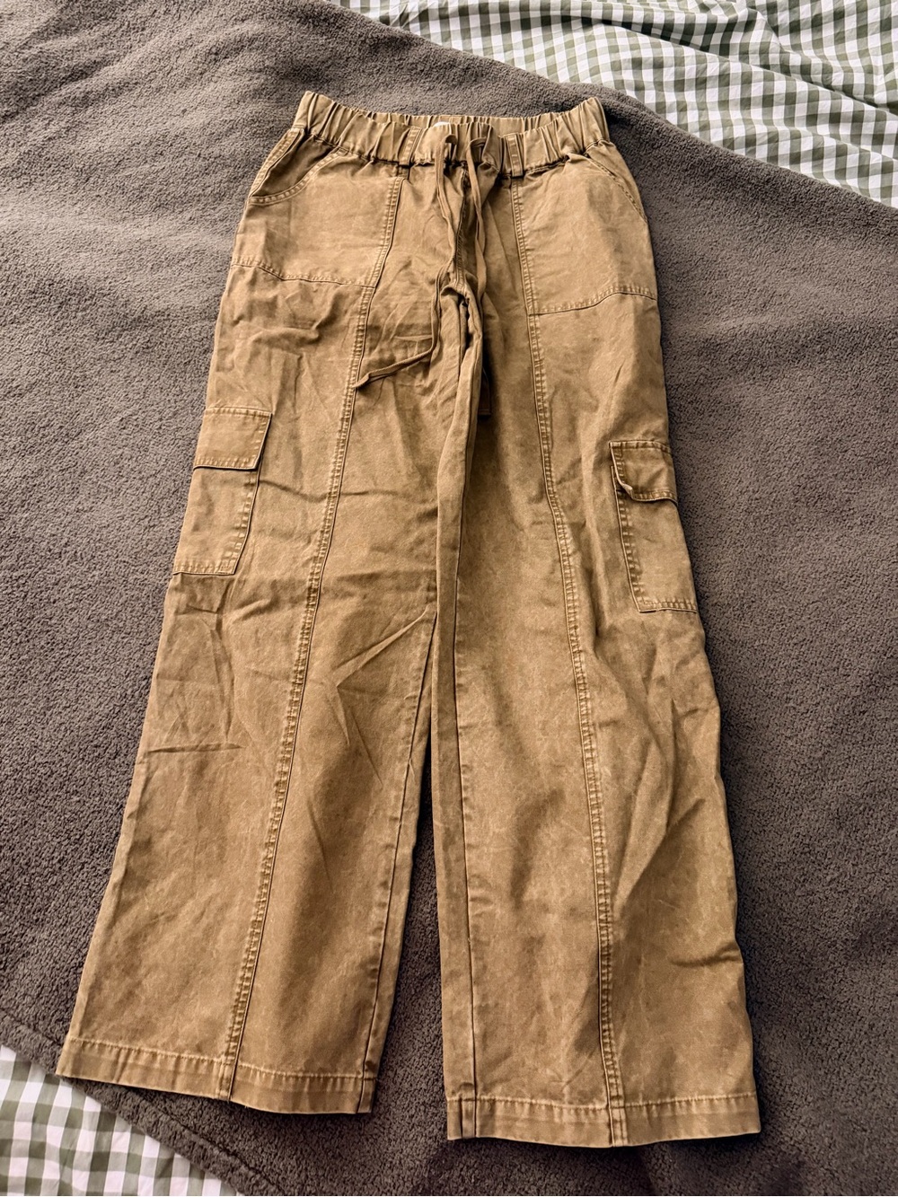 Tan Cargo Drawstring Pants